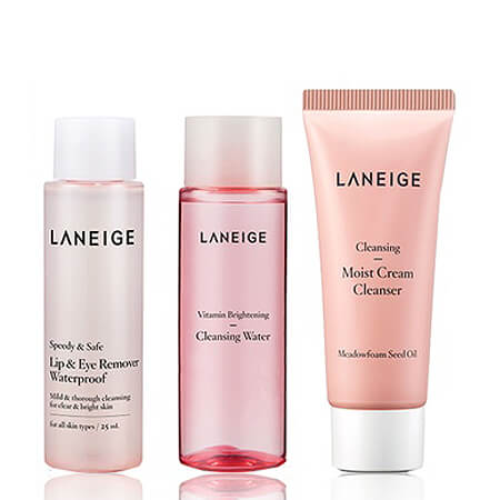 Laneige Cleansing Trial kit Moist 3 Items  เซ็ตเช็ดทำความสะอาดเมคอัพ 3 ชิ้น ทำความสะอาดผิวหน้าได้อย่างอ่อนโยน เผยผิวสะอาดกระจ่างใสอย่างเป็นธรรมชาติ