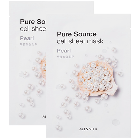 Missha แพ็คคู่สุดคุ้ม!! Pure Source Cell Sheet Mask-Pearl 21g แผ่นมาส์กหน้านุ่มละมุนผิว ช่วยส่งมอบคุณค่าการบำรุงเข้าสู่ผิวได้อย่างมีประสิทธิภาพ ช่วยให้ผิวขาวกระจ่างใสนวลเนียนจนน่าสัมผัส