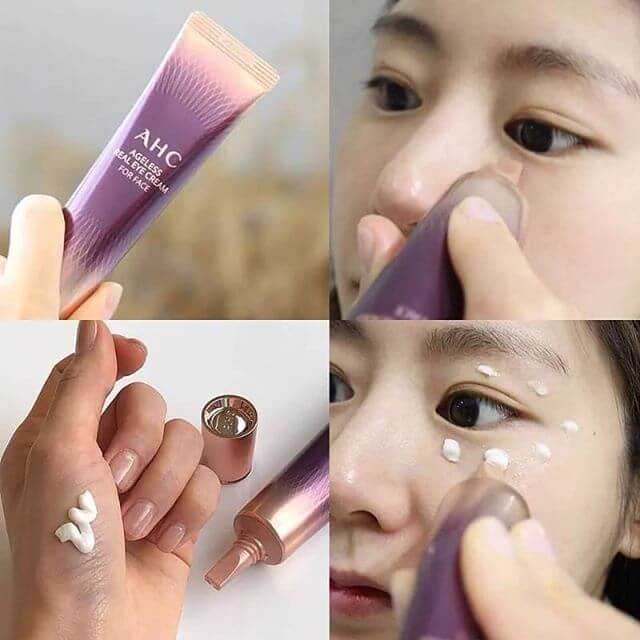 วิธีใช้ แต้ม AHC Ageless Real Eye Cream For Face เป็นจุดเล็กๆ บริเวณผิวรอบดวงตา หรือตามร่องริ้วรอยบนใบหน้า  