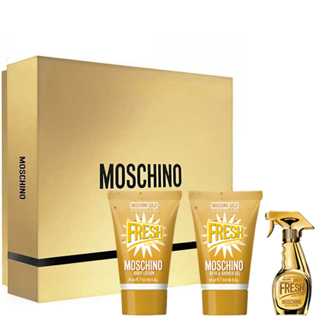 MOSCHINO Gold Fresh Couture Gift Set 3ชิ้น/set กลิ่นที่โดดเด่น หอมหรูในแบบที่เข้าถึงได้ง่ายแต่ไม่ซ้ำใคร เป็นกลิ่นที่หลากมิติ ให้ความรู้สึกสดชื่นมีชีวิตชีวา