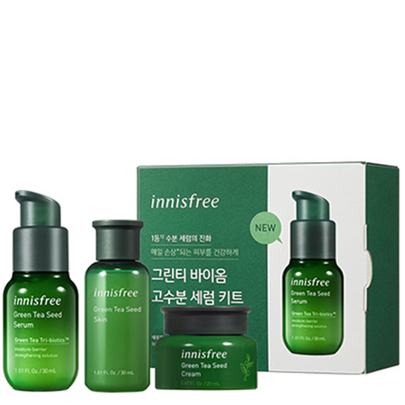 Innisfree Green Tea Seed Serum Tri-Biotics Biome Kit Set 3 items 